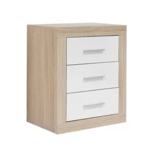 Mesita de Noche Kiara 3 Cajones Cambria y Blanco 50x60 cm